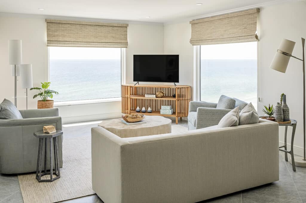 A light and bright take on a seaside living room design